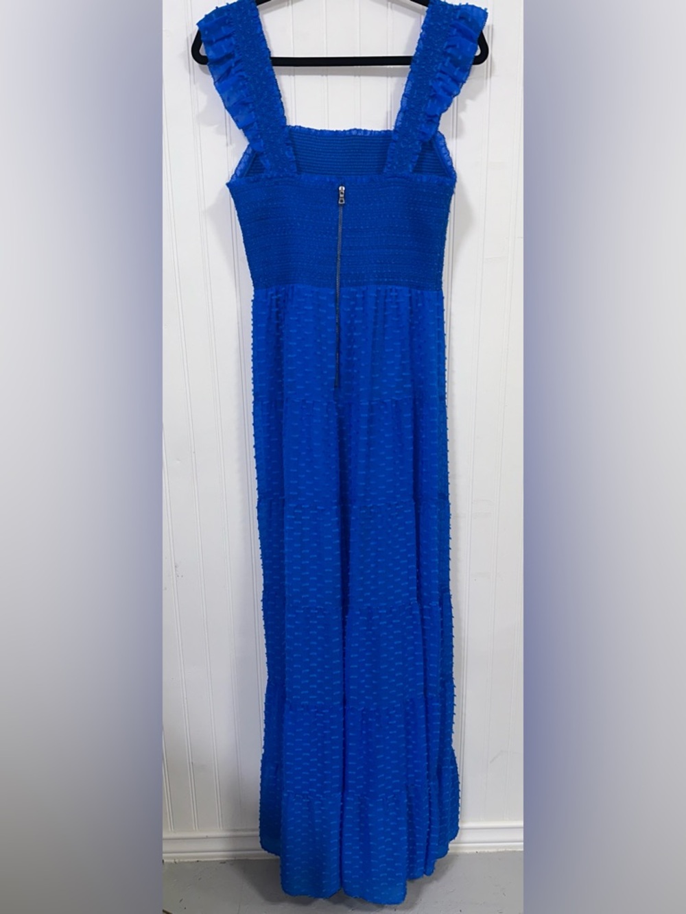 Alice + Olivia Kizzie 8 Cobalt Blue Tiered Smocked Flutter Sleeve Maxi Dress - Picture 2 of 14